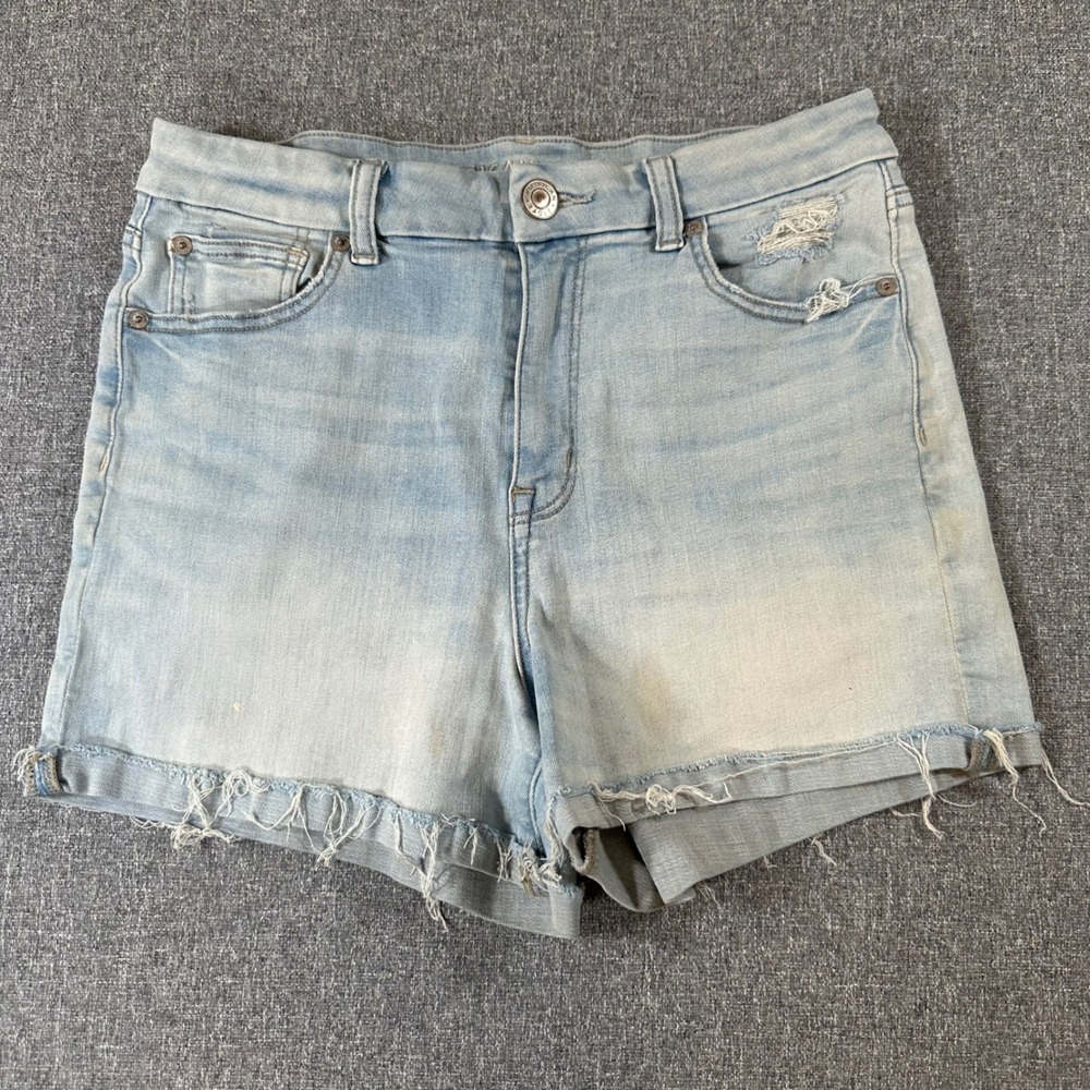 American Eagle Next Level Stretch Denim Shorts Light Wash Distressed Womens 10